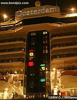 Cruise ship Oosterdam illuminated at night