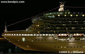 Cruise ship illuminated at night