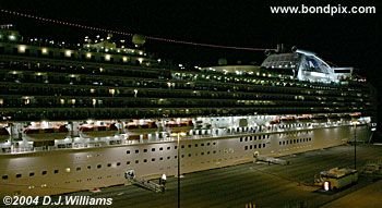 Cruise ship illuminated at night