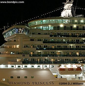 Cruise ship illuminated at night