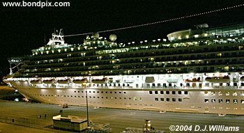 Cruise ship illuminated at night