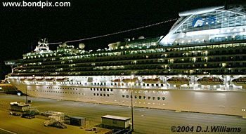 Cruise ship illuminated at night