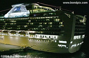 Cruise ship illuminated at night