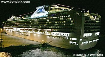 Cruise ship illuminated at night