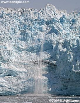 Calving ice falls from the Hubbard Glacier in Yakutat bay, Alaska