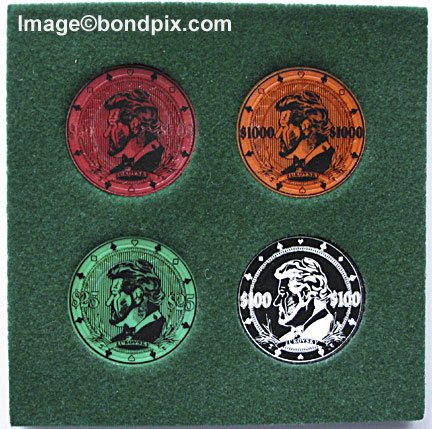 Genuine James Bond film prop casino poker chip set