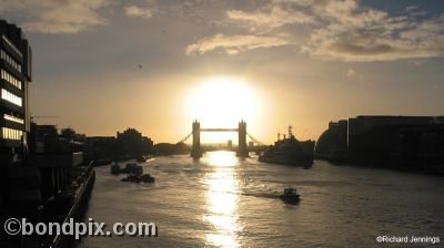 Sunrise through Tower Bridge in London, England