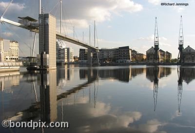 Footbridge over Royal Victoria Dock in London, England