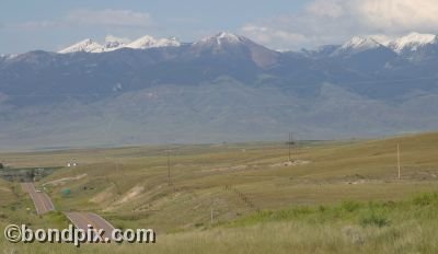 Mountain and highway road view in Montana