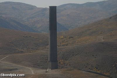 Aerial views of the smelter stack in Anaconda, Montana