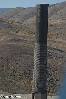 Aerial views of the smelter stack in Anaconda, Montana