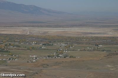 Aerial views over the Deer Lodge valley, Deer Lodge, Anaconda and Butte in Montana