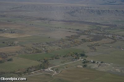 Aerial views over the Deer Lodge valley, Deer Lodge, Anaconda and Butte in Montana