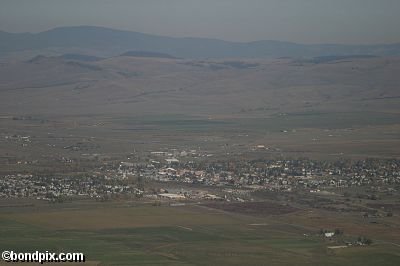 Aerial views over the Deer Lodge valley, Deer Lodge, Anaconda and Butte in Montana