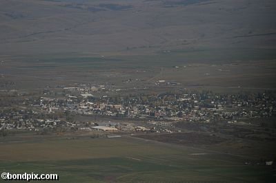 Aerial views over the Deer Lodge valley, Deer Lodge, Anaconda and Butte in Montana