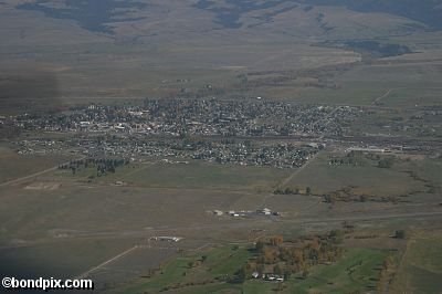 Aerial views over Deer Lodge in Montana