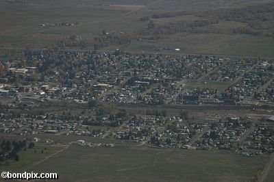 Aerial views over Deer Lodge in Montana