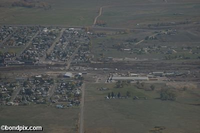 Aerial views over Deer Lodge in Montana