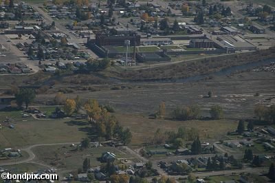 Aerial views over Deer Lodge in Montana