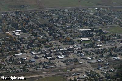 Aerial views over Deer Lodge in Montana