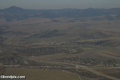 Aerial views over the Deer Lodge valley, Deer Lodge, Anaconda and Butte in Montana