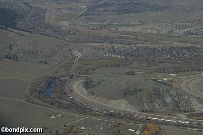 Aerial views over the Deer Lodge valley, Deer Lodge, Anaconda and Butte in Montana