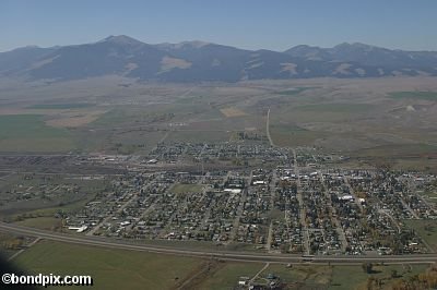 Aerial views over Deer Lodge in Montana