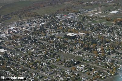 Aerial views over Deer Lodge in Montana