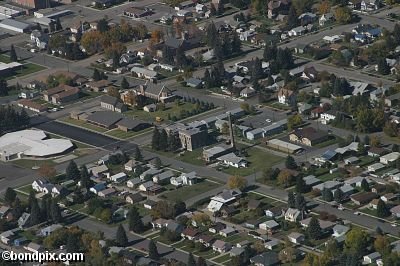 Aerial views over Deer Lodge in Montana