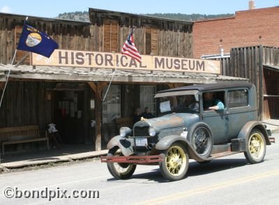 Classic and vintage cars on parade in Virginia City in Montana