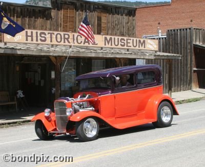 Classic and vintage cars on parade in Virginia City in Montana