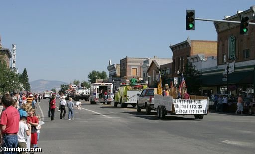 Parade along Main Street in Deer Lodge, Montana