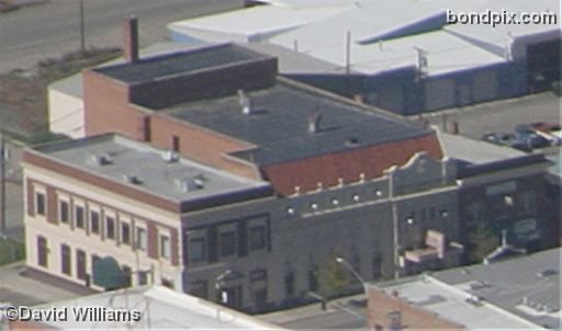 An aerial view of the Rialto Theater on Main Street Deer Lodge Montana, taken in October 2004