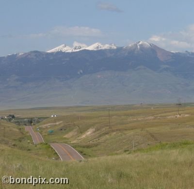 Mountain and highway road view in Montana
