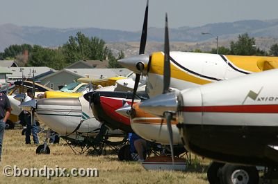 Aircraft props lined up at the annual fly in at Pogreba Field, Three Forks, Montana