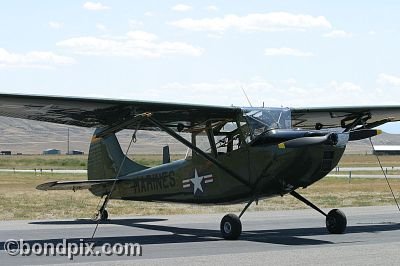 Cessna 305 Marines aircraft at the annual fly in at Pogreba Field, Three Forks, Montana