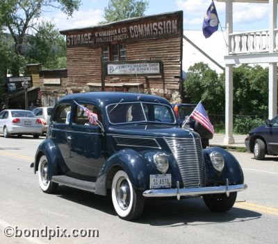 Classic and vintage cars on parade in Virginia City in Montana