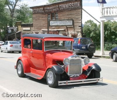 Classic and vintage cars on parade in Virginia City in Montana