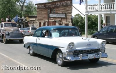 Classic and vintage cars on parade in Virginia City in Montana