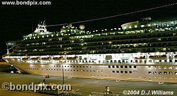 Cruise ship illuminated at night