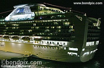 Cruise ship illuminated at night